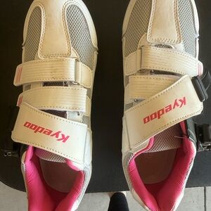 Women's White Athletic Cycling Shoes (used for peloton) with Pink Lining